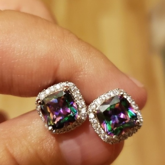 925 Silver Mystic Rainbow & White Topaz Earrings - Picture 6 of 12